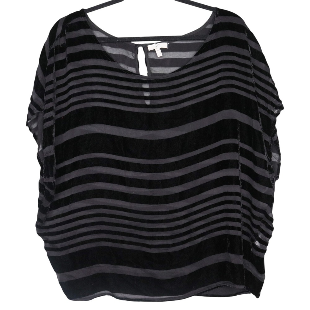 Joie Womens Blouse Sz M Black Velvet Silk Burnout Striped Oversized Lightweight